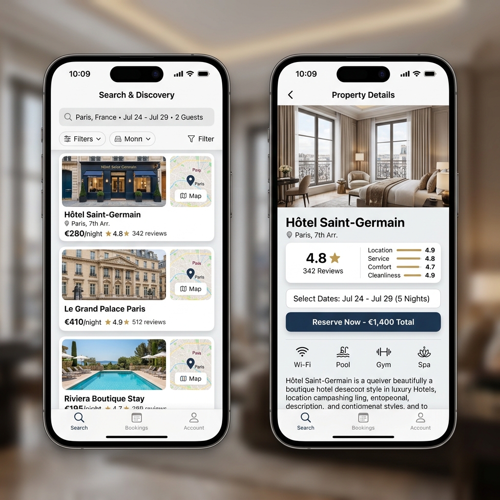 Booking Mobile Application UI Screens Mockup